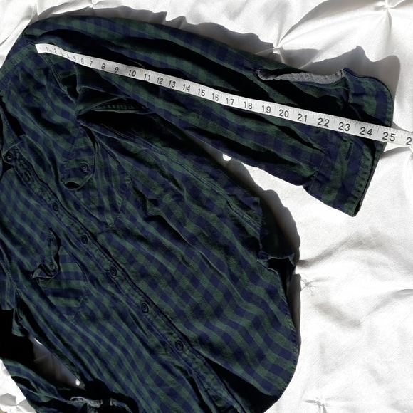 J. Crew Factory Lg Heavyweight Flannel Plaid Green Navy Long Sleeve Button Shirt - Picture 7 of 13
